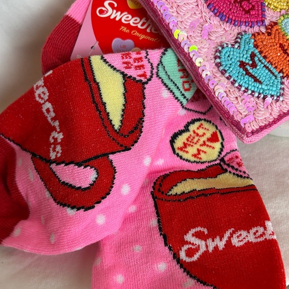 Sweethearts Ankle Socks & Be Mine Heart Beaded Pouch with Pink Sequins New - Picture 4 of 7